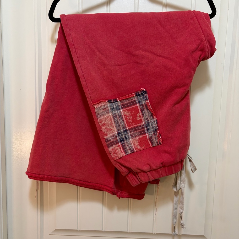 POL Red Lounge Pants with Plaid Pocket